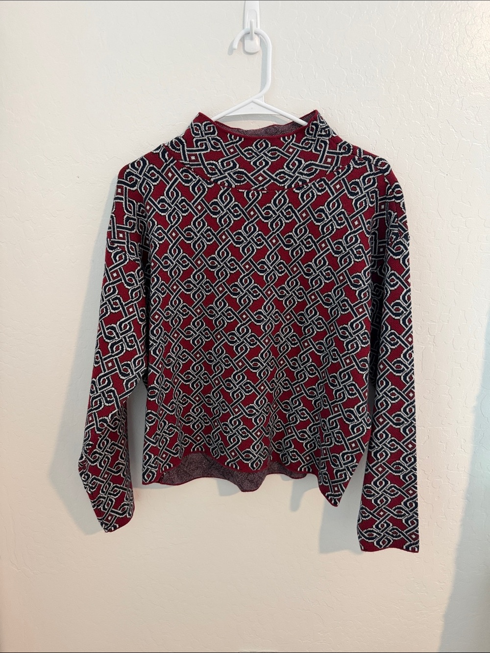 Anthropologie/Maeve Red & Black Geometric Mockneck boxy Sweater